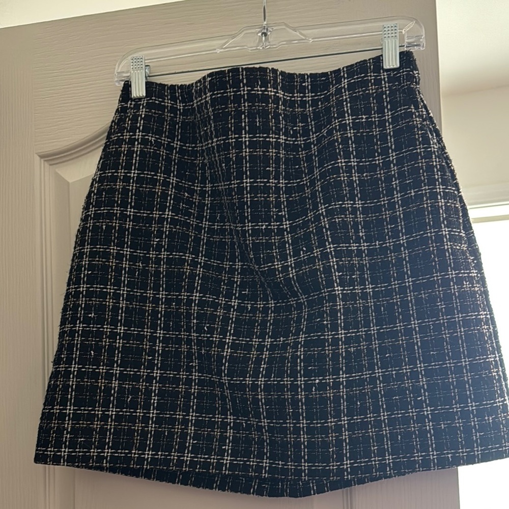 LOFT Sparkle Classic Black and White Plaid Skirt